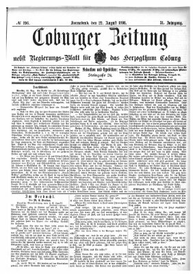 Coburger Zeitung Samstag 22. August 1891