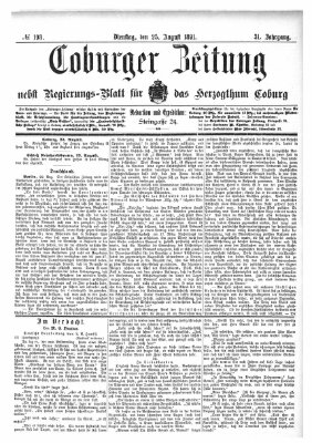 Coburger Zeitung Dienstag 25. August 1891