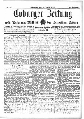 Coburger Zeitung Donnerstag 27. August 1891