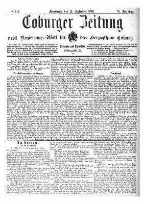 Coburger Zeitung Samstag 12. September 1891