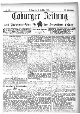 Coburger Zeitung Freitag 2. Oktober 1891