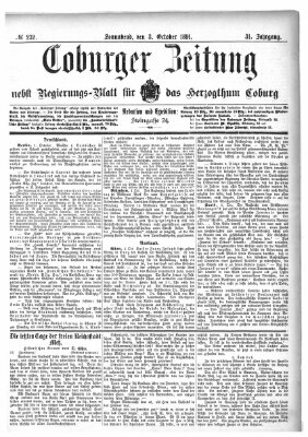 Coburger Zeitung Samstag 3. Oktober 1891