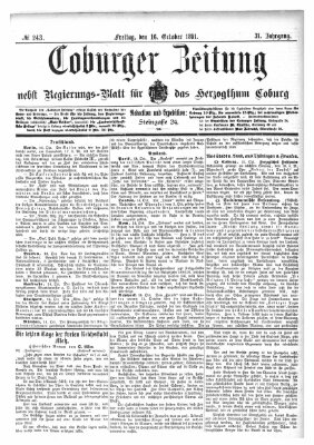 Coburger Zeitung Freitag 16. Oktober 1891