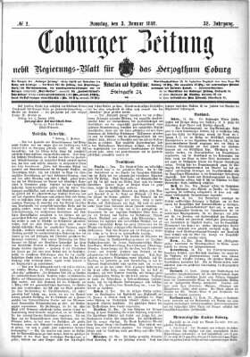 Coburger Zeitung Sonntag 3. Januar 1892