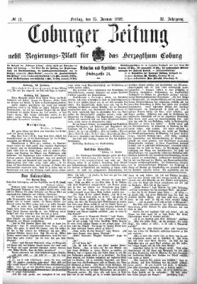 Coburger Zeitung Freitag 15. Januar 1892