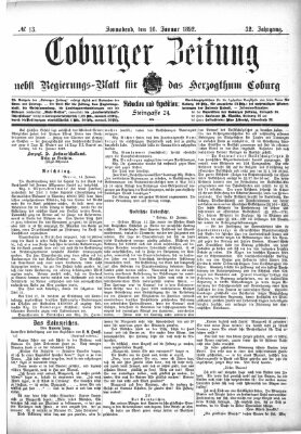 Coburger Zeitung Samstag 16. Januar 1892