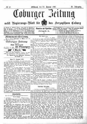 Coburger Zeitung Mittwoch 27. Januar 1892