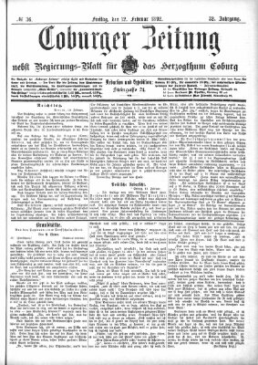 Coburger Zeitung Freitag 12. Februar 1892