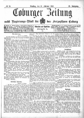 Coburger Zeitung Dienstag 16. Februar 1892