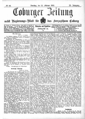 Coburger Zeitung Sonntag 21. Februar 1892