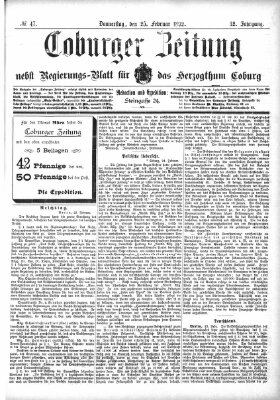 Coburger Zeitung Donnerstag 25. Februar 1892