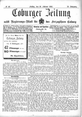 Coburger Zeitung Freitag 26. Februar 1892