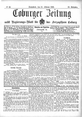 Coburger Zeitung Samstag 27. Februar 1892