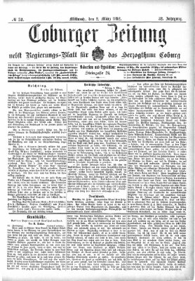 Coburger Zeitung Mittwoch 2. März 1892