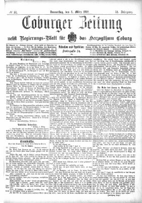 Coburger Zeitung Donnerstag 3. März 1892