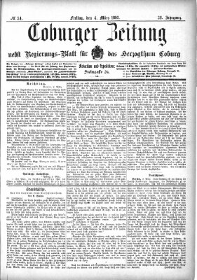 Coburger Zeitung Freitag 4. März 1892
