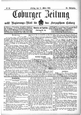 Coburger Zeitung Freitag 11. März 1892