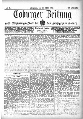 Coburger Zeitung Samstag 12. März 1892