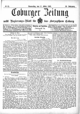 Coburger Zeitung Donnerstag 17. März 1892