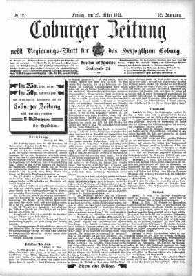 Coburger Zeitung Freitag 25. März 1892