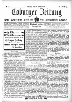 Coburger Zeitung Dienstag 29. März 1892