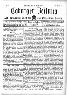 Coburger Zeitung Donnerstag 31. März 1892