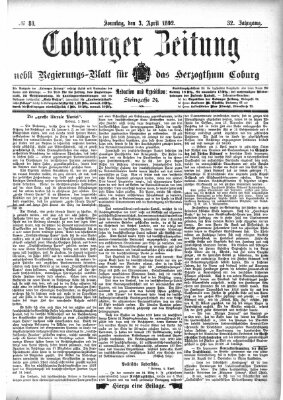 Coburger Zeitung Sonntag 3. April 1892