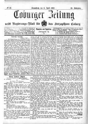 Coburger Zeitung Samstag 9. April 1892