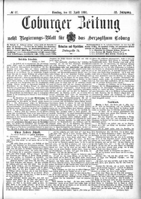 Coburger Zeitung Dienstag 12. April 1892