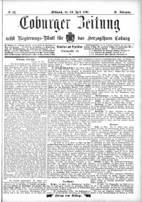 Coburger Zeitung Mittwoch 20. April 1892