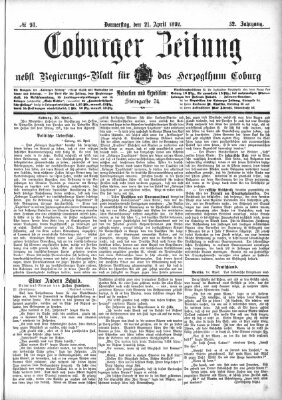 Coburger Zeitung Donnerstag 21. April 1892