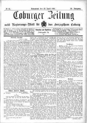 Coburger Zeitung Samstag 23. April 1892