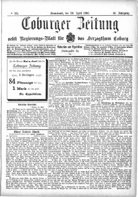 Coburger Zeitung Samstag 30. April 1892