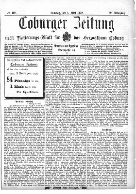 Coburger Zeitung Sonntag 1. Mai 1892