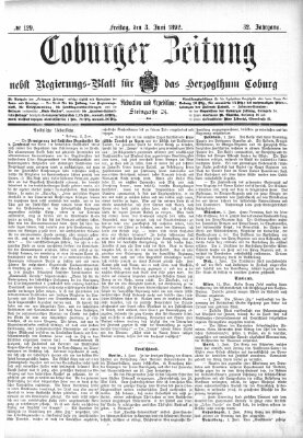 Coburger Zeitung Freitag 3. Juni 1892