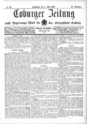 Coburger Zeitung Samstag 4. Juni 1892