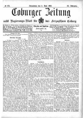 Coburger Zeitung Samstag 11. Juni 1892