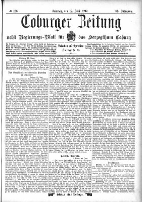 Coburger Zeitung Sonntag 12. Juni 1892