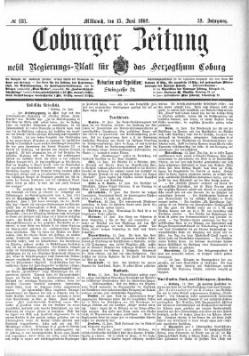 Coburger Zeitung Mittwoch 15. Juni 1892