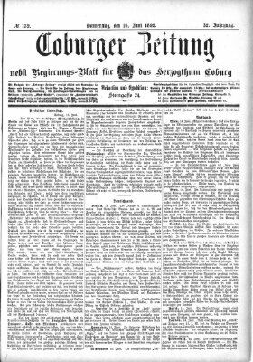 Coburger Zeitung Donnerstag 16. Juni 1892