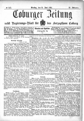 Coburger Zeitung Dienstag 21. Juni 1892