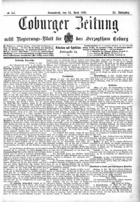 Coburger Zeitung Samstag 25. Juni 1892