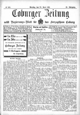 Coburger Zeitung Dienstag 28. Juni 1892