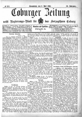 Coburger Zeitung Samstag 2. Juli 1892