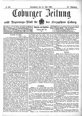 Coburger Zeitung Samstag 16. Juli 1892