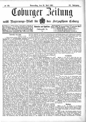 Coburger Zeitung Donnerstag 21. Juli 1892