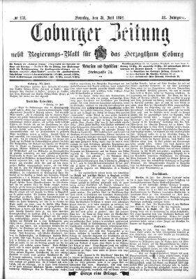 Coburger Zeitung Sonntag 31. Juli 1892