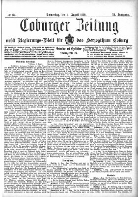 Coburger Zeitung Donnerstag 4. August 1892