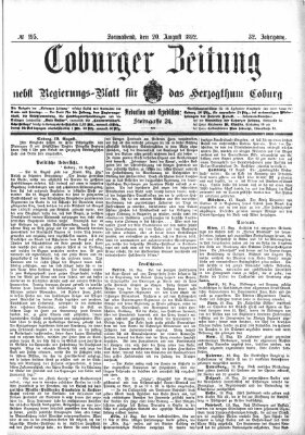 Coburger Zeitung Samstag 20. August 1892