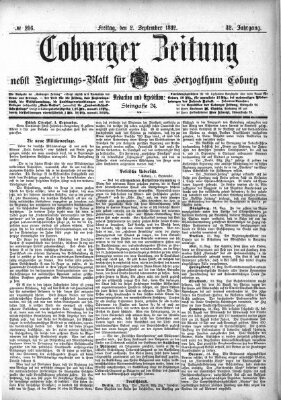 Coburger Zeitung Freitag 2. September 1892